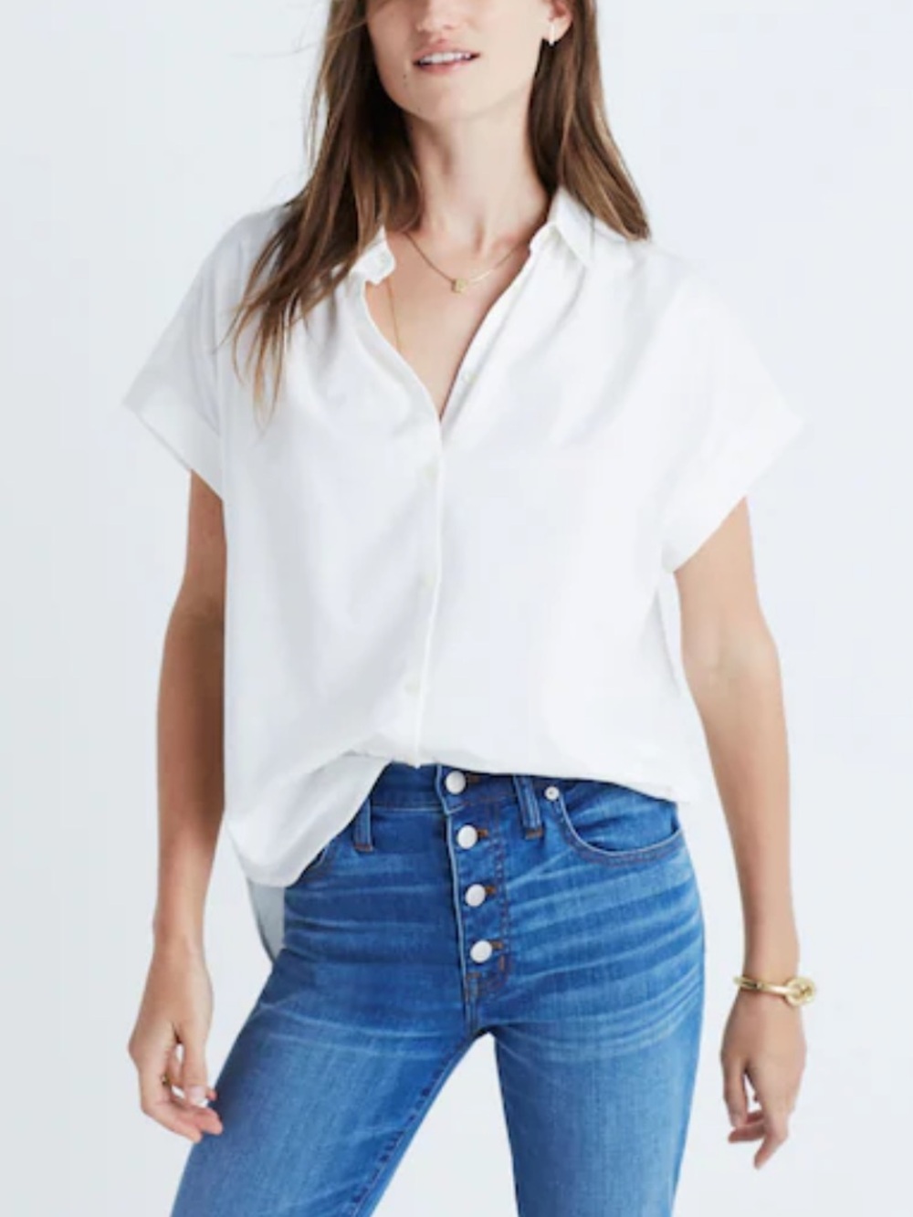 Madewell White Short-Sleeve Button-Front Shirt